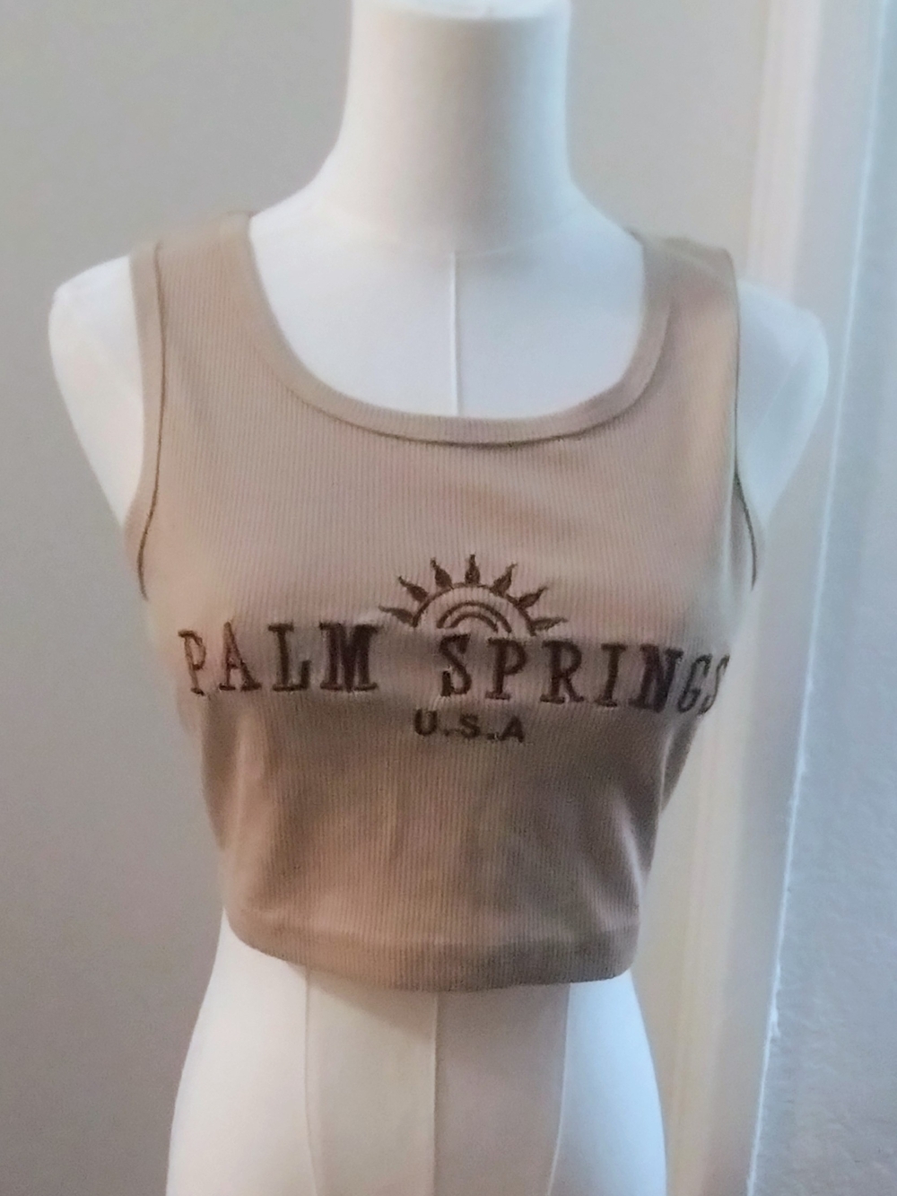 SHEIN Taupe Ribbed Palm Springs Crop Tank